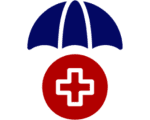 Red cross under blue umbrella